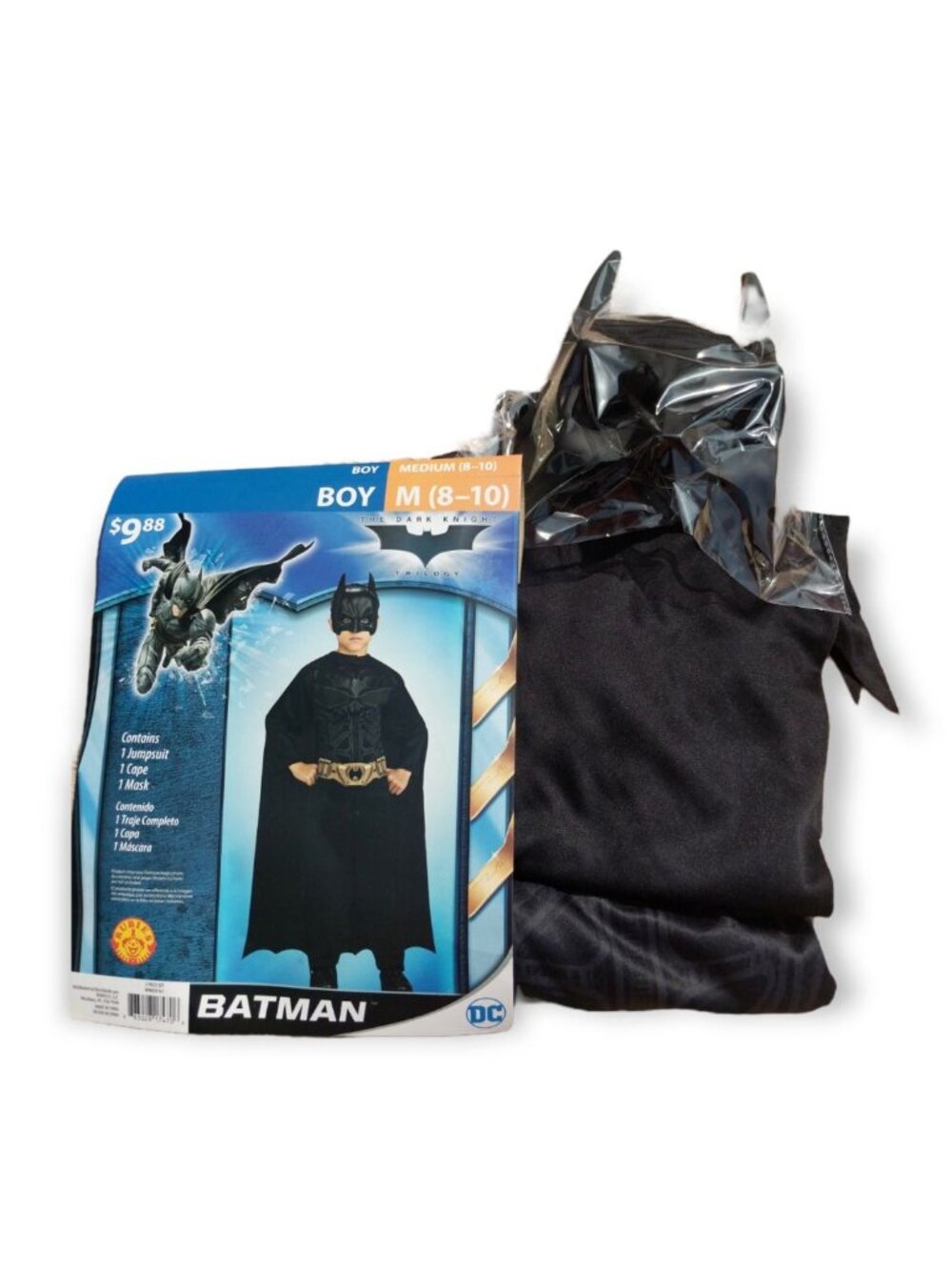 Rubies Dark Knight Batman Boys M 8 to 10 Costume Jumpsuit Cape Mask Halloween Ne